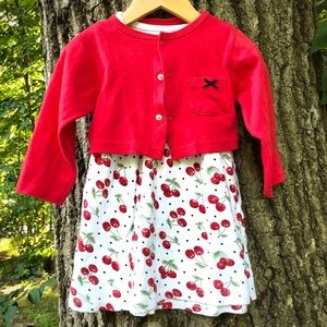 HB cherry print toddler’s dress with cardigan